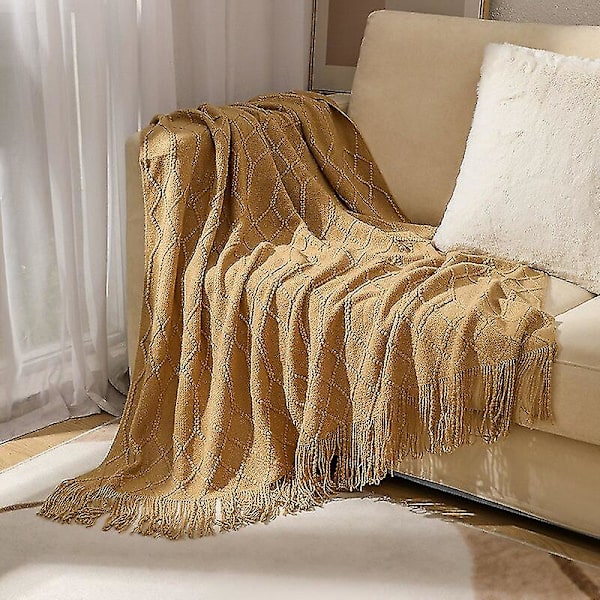 Inya Slängfilt Strukturerad Solid Mjuk Soffa Soffa Överdrag Dekorativ nordisk stickad filt Tyngd juldekor Plädar CL-camel 127x172cm