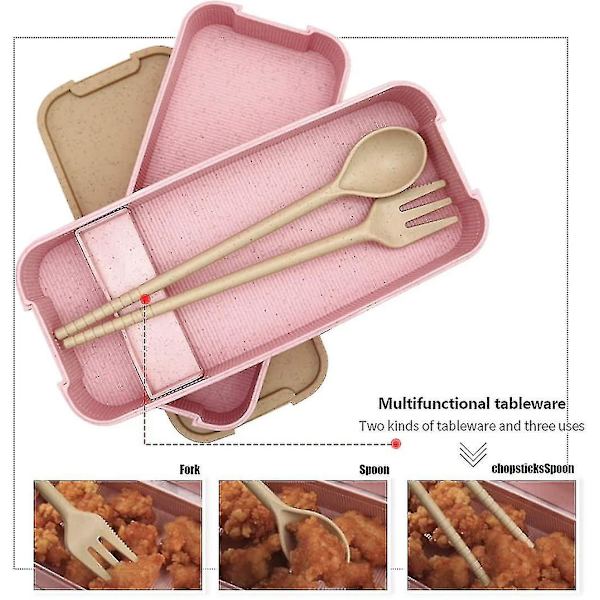 Lunchbox Lunchbox Bento Box Lunchbox kompatibel med barn och vuxna med 3 fack Läcksäker mikrovågsugn gjord av biologiskt nedbrytbar vete