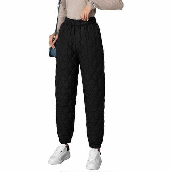 Dam vintervadderade diamantformade joggingbyxor med hög midja och bomullsstoppning Black L