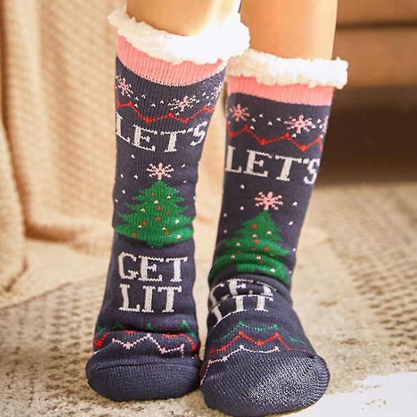 Unisex tofflor strumpor jul plysch golv jultomten Xmas strumpor Blue