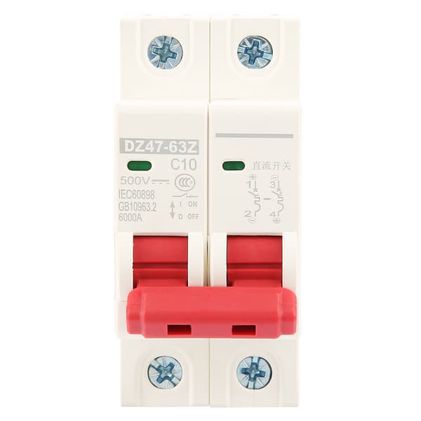 2P DC 500V 10A Mini Strømbryter MCB Sikkerhetsbryter DZ47-63Z-2P