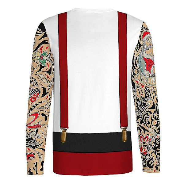 Hhcx-christmas Men Long Sleeve Pizza Elf Tuxedo Print T-shirt Xmas Novelty Top White L