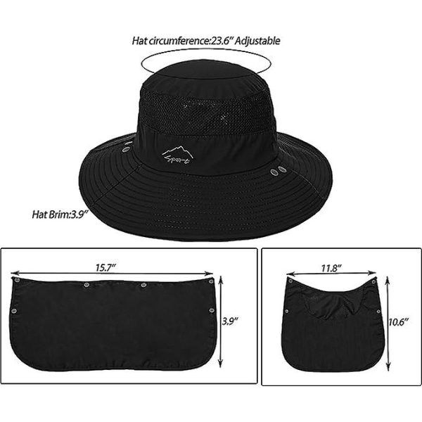 Fiskehat til mænd og kvinder, udendørs Uv-solbeskyttelse Bred skygget hat med ansigtsdæksel & nakkeklap Khaki