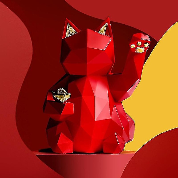 Hartsiveistos Lucky Cat -patsaskoristelu Moderni kodin sisustus - punainen L