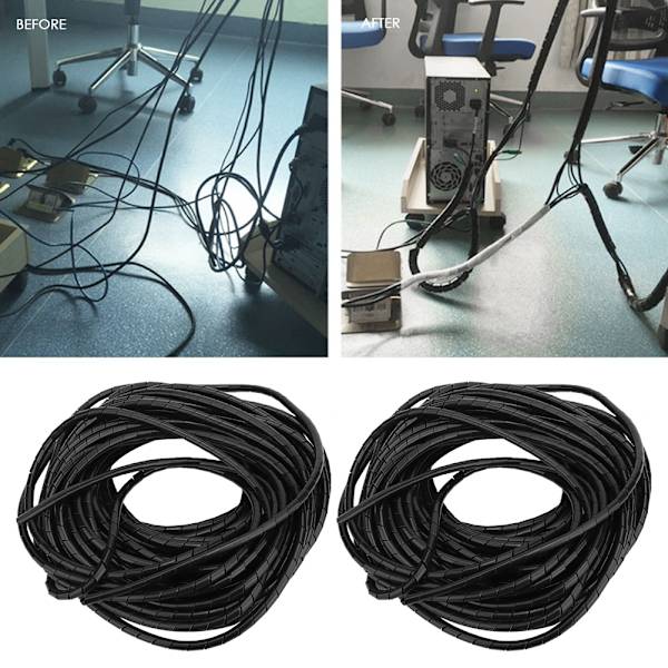 2-pakke Wire Protector Spiral PP Wire Kabelbeskyttelse Tilbehør Wire Sleeve Sort 6mm