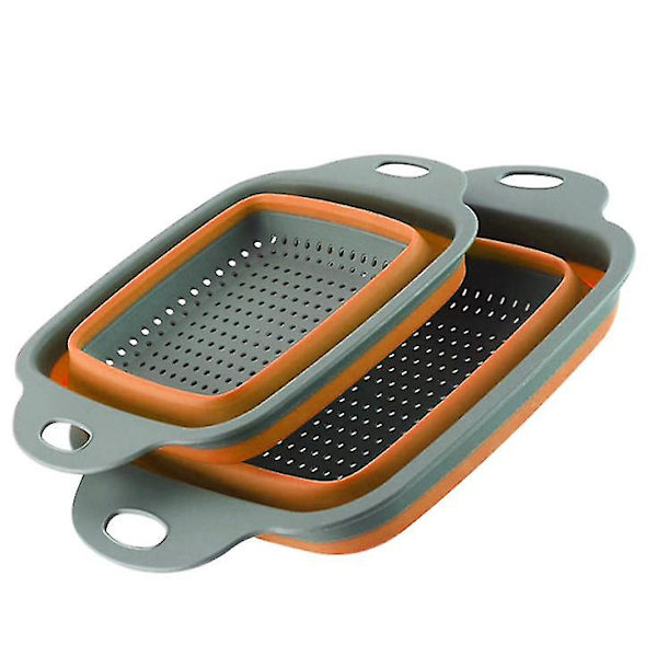 Silikone Foldbar Afløb Vaskekurv Frugt Grøntsag Organizer Opbevaring orange small and big