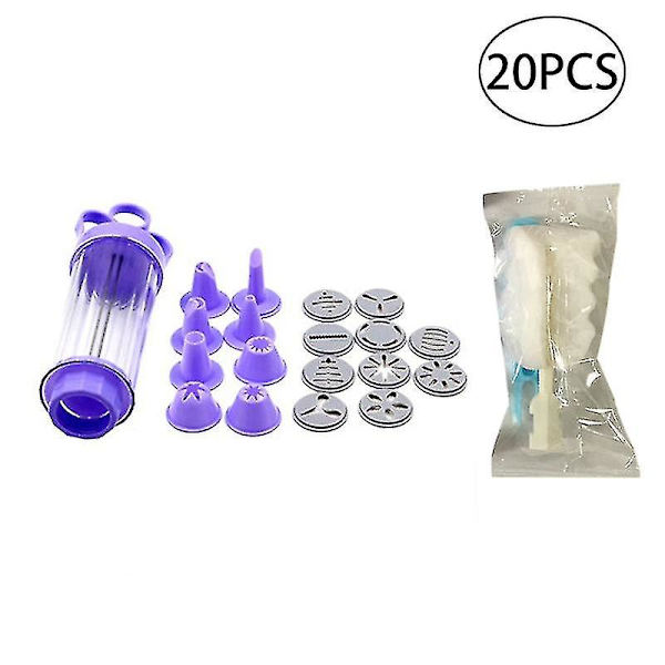 Cookie Press Kit Plast Cookie Press Comfort Grip Dessert Decorator Kakepyntutstyr med 10 plater 8 frostingstips og børste