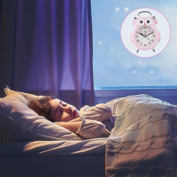 Hiljainen, tikittävä hälytys yövalolla ja torkkutoiminnolla, paristokäyttöinen ja helppo set, söpö pöllö koristeellinen kello lapsille, tyttöjen makuuhuone vaaleanpunainen Pink
