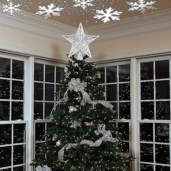 Juletre Topper Opplyst Stjerne, Projektor For Juletre Ornament silver star