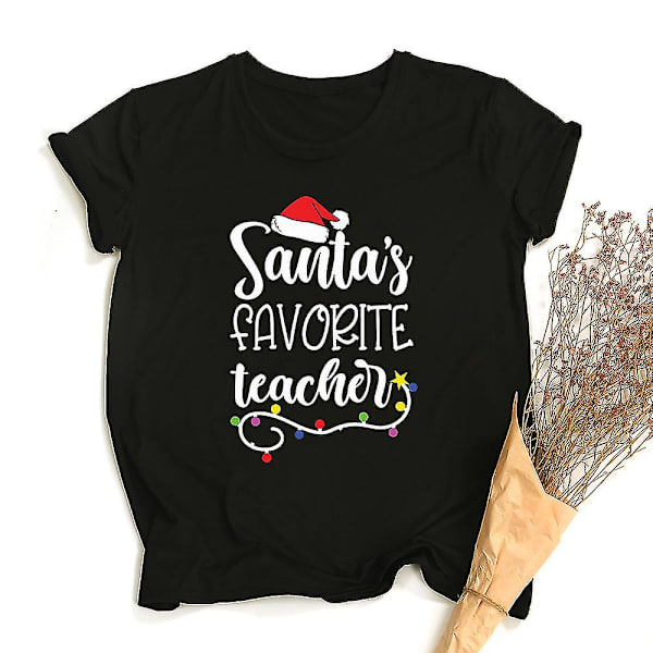 Julenissen Favoritt Lærer Julelys Dame Grafisk T-skjorte Kortermet Estetisk Retro T-skjorte Dame Streetwear L 26U1-FSTBK- L 26U1-FSTBK-
