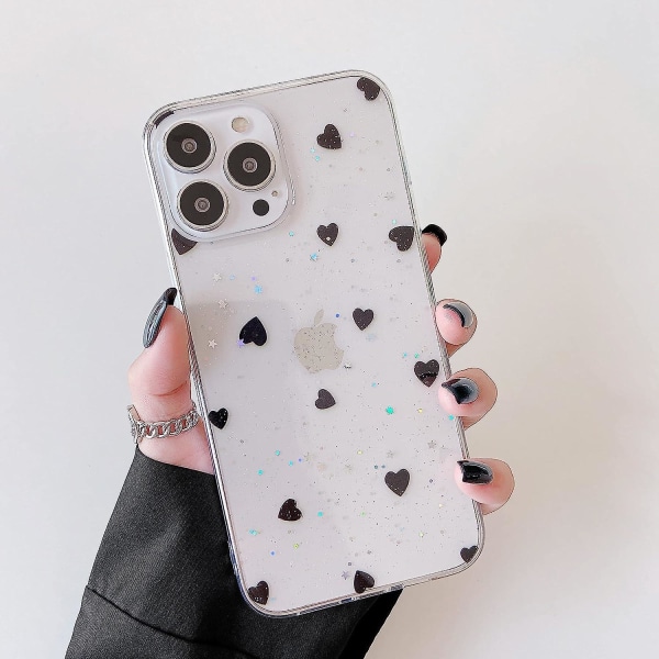 För Iphone 13 Fodral, klar Glitter Tpu Fodral Love-heart Shape Design Läpinäkyvä Stötsäker Skyddstelefonfodral För Iphone 13 - Svart