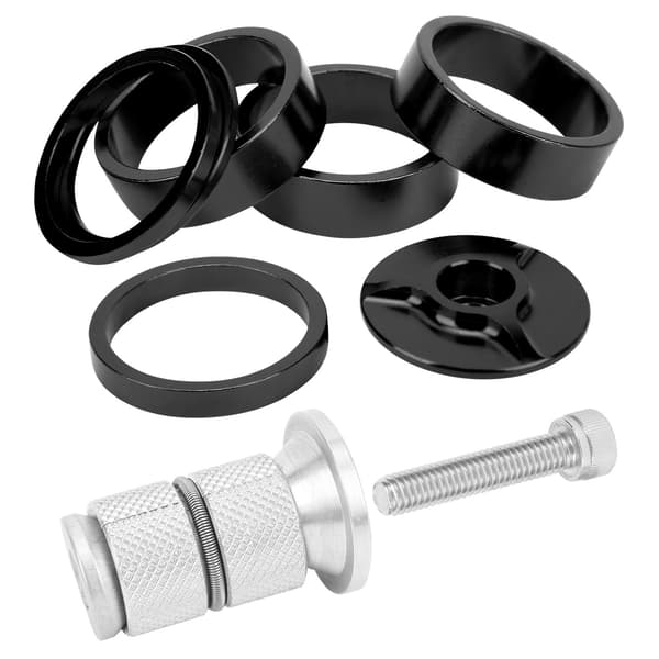 6 stk. Cykelheadset-afstandsstykker i aluminiumslegering til mountainbike, sort
