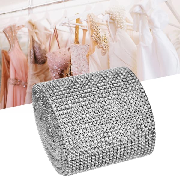 9M 24 Rader Galvaniserad Plast Konstgjord Strass Mesh Bröllopsklänning Dekoration Silver
