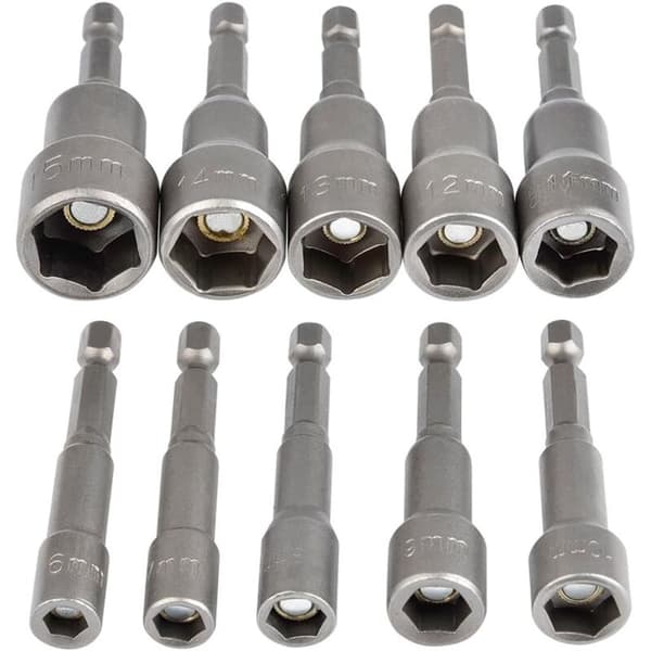 [BQ]10 stk Magnetiske Pipebits Hexbits 6-15mm Slagtrekker Magnetisk Pipebits Hexbits Sett 1/4 Magnetisk Pipebits Hexbits Adapter Verktøy