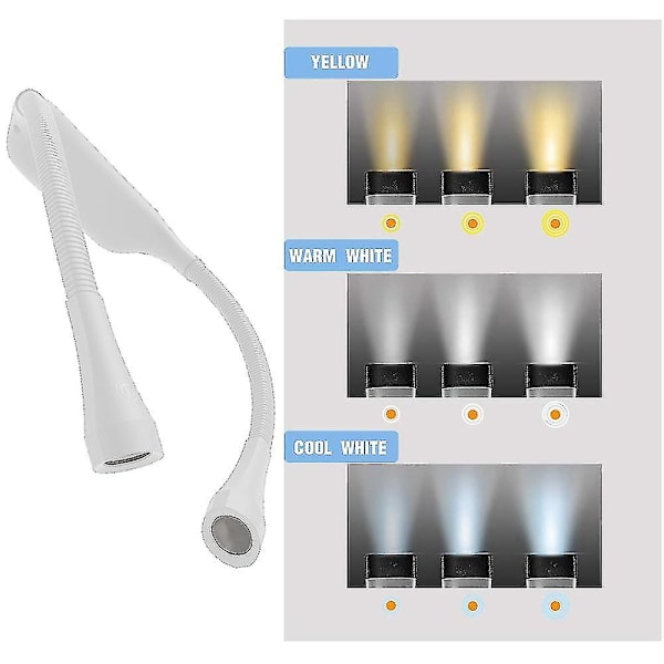Led-halsläslampa, 3 färger, 6 ljusstyrka, böjbara armar, uppladdningsbar, långvarig, perfekt för läsning, stickning, camping, reparation