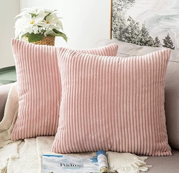 2 stk. fløjls pudebetræk, ensfarvede og stribede pudebetræk (45*45cm) Pink