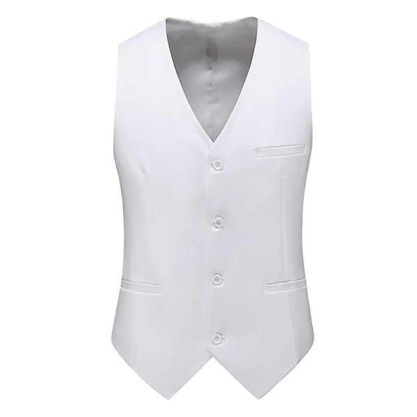Mens V-neck Solid Color Business Vest White 2XL