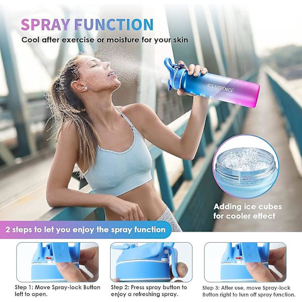 1 Litre Sports Water Bottle With Straw & Spray Mist New Bpa-free Motivational