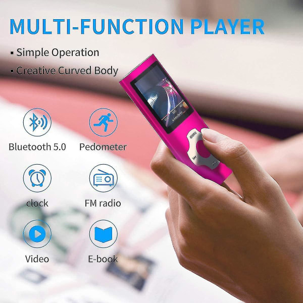 Mp3 Player / Mp4 Player, Mp3 Music Player With 64gb/ 32gb/16gb Memory Sd Card Slim Classic Digital Lcd 1.82 purple red-64GB