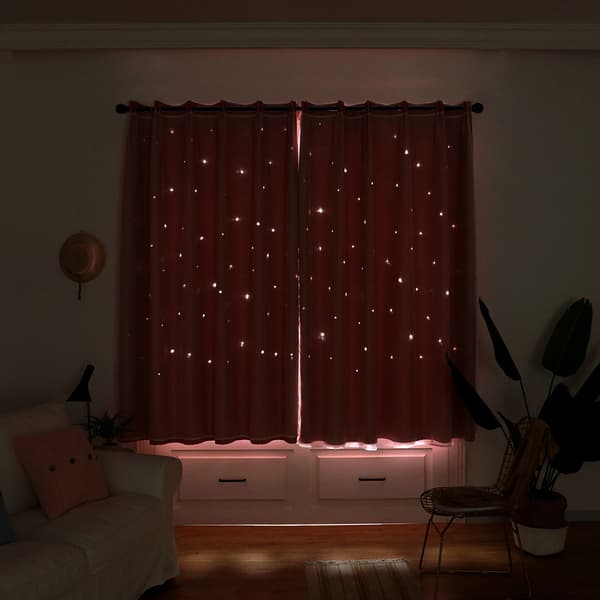Stjerneformet, uthulet voilegardin, transparent panel, rosa, for soverom og stue