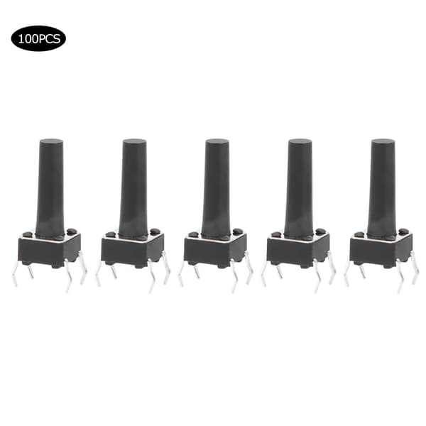 100 stk. Momentær taktil bryter Micro Button Engineering Plastic DC 12V 50mA DIP 6x6x15mm