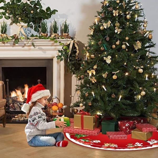 Röd julgransmatta, julgransskydd, rutig julgransmatta, julgransfotskydd