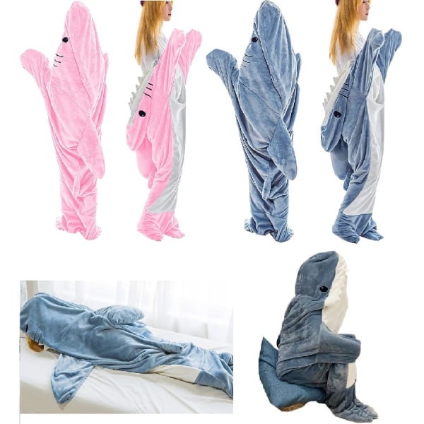 Den nya Shark Blanket hajfilt Vuxen Shark Onesie Adult Bärbarfilt Soft Rosa Lyserød XL