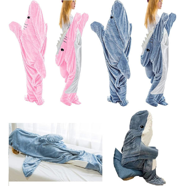 Det nye Shark Blanket hajtæppe Adult Shark Onesie Adult Portable Blanket Soft Pink Lyserød M