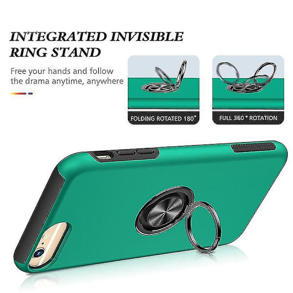 Magneettirengas Kickstand Iskunkestävä phone case Iphone 6 Plus -puhelimelle (musta) Dark Green