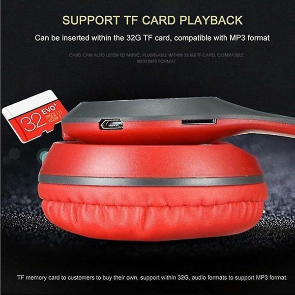 Taitettava langaton kuulokemikrofoni P47 Stereo Bluetooth 4.2 Chip Headphone Support Tf Card Red