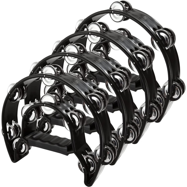 4st Half Moon Tambourine, Vuxen Tambourine med 40 Bells, Hand (svart)