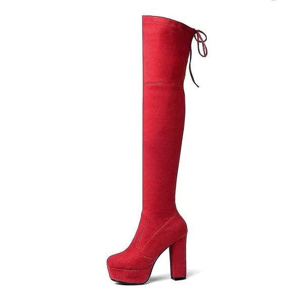 Storlek 34-43 Nya Over The Knee Boots Mocka Lår Stövlar med hög plattform Smal Sexiga Dam Vinterstövlar Dam Custom Made 4 big red