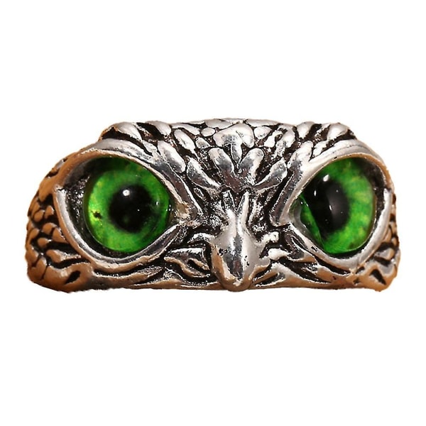 Shiny Demon Eye Owl Ring Kvinner Vintage smykker Dyreringer Åpne Justerbar Green