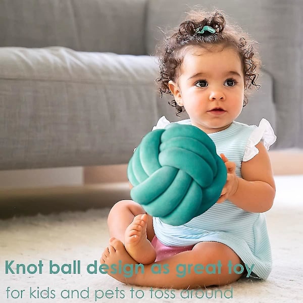 Knutbollskastkudde, vit rund knuten plyschkudde Accentkudde for preppy, estetiska & söta prydnadskuddar for soffa, seng, stue, F Teal Small