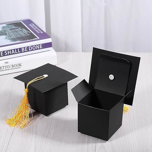25 st Doy-papper Graduation Cap Formad present Sugar Box Svart