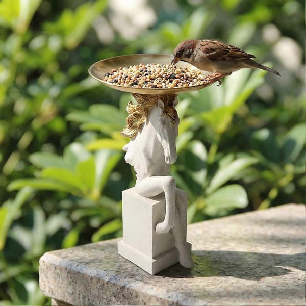 【BQ】Fuglefoderbræt Hestehoved Design Harpiks Foderbakke Udendørs Fuglefoderbræt Skulptur til Terrasse Græsplæne Altan Park Veranda