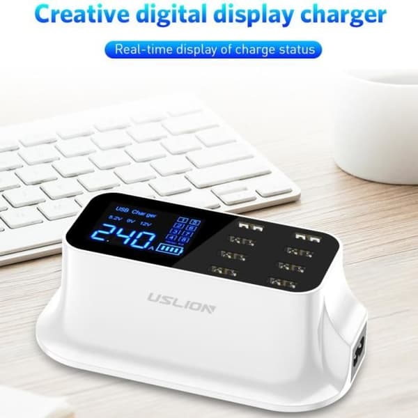 Kreativ LED-skjerm 8 porter USB-lader LYS DISPLAY HURTIGLADEADAPTER