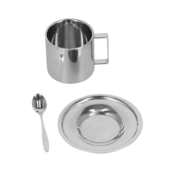 3 stk./sæt Isoleret Kaffekop Sæt Rustfrit Stål Dobbeltvæggede Krus Mælk Te Kop med Underkop Ske Sæt 280ML