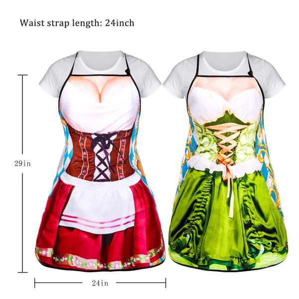 2-pak Oktoberfest Dirndl - Forklædesæt, Damekostume - Inspirerede Forklæder til Festlige Begivenheder, Tysk Tema til Køkken & Grill