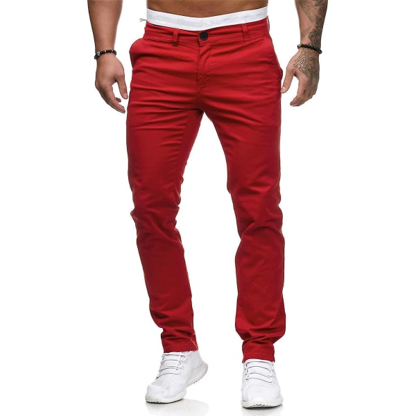 slanke bukser for menn rød M