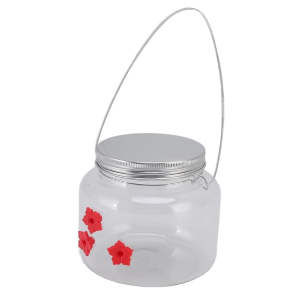 Hængende Fuglefoderautomat 475ml Rødt Blomsterdesign 3 Foderporte Bred Åbning Nem Påfyldning