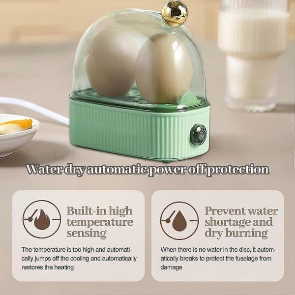【BQ】Eggkoker for 2 egg, kompakt elektrisk eggdamper, flernivå kokefunksjon Green