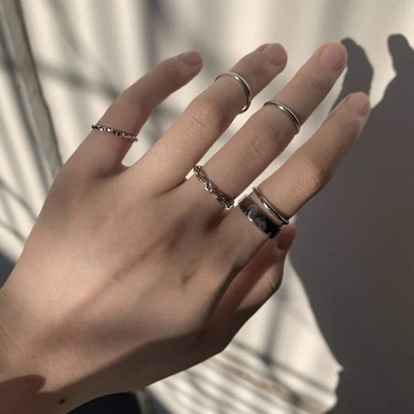 Gothic Knuckle Ring Set 7 Pcs Half Open Finger Ring Silver Punk Stackable Rings For Women Or Men
