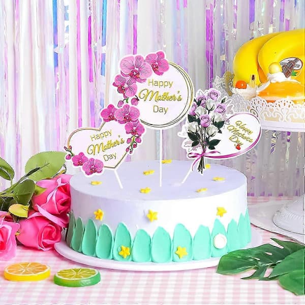 12-delt sæt med blomstermotiver til cupcakes, dekorationer til mors dag