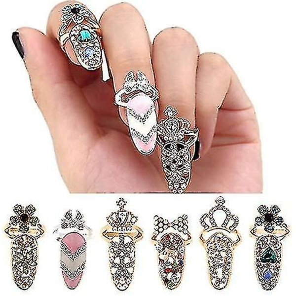 12st Nagelringar Dam Nageldekor Bowknot Ring Charm Blomma Kristall Nagelring