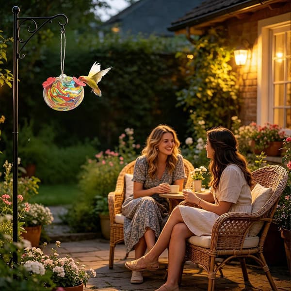 【BQ】Udendørs Glas Fuglefoderhus Farverigt Sødt Dekorativt Glas Fuglefoderhus Udenfor Terrasse Fuglefoderhus Til Have Terrasse Gård