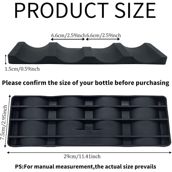 【BQ】Silicone Bottle Organizer - Stackable 2-Piece Wine Rack - Refrigerator Storage for Kitchen Counter Black 29x9.5x1.5cm