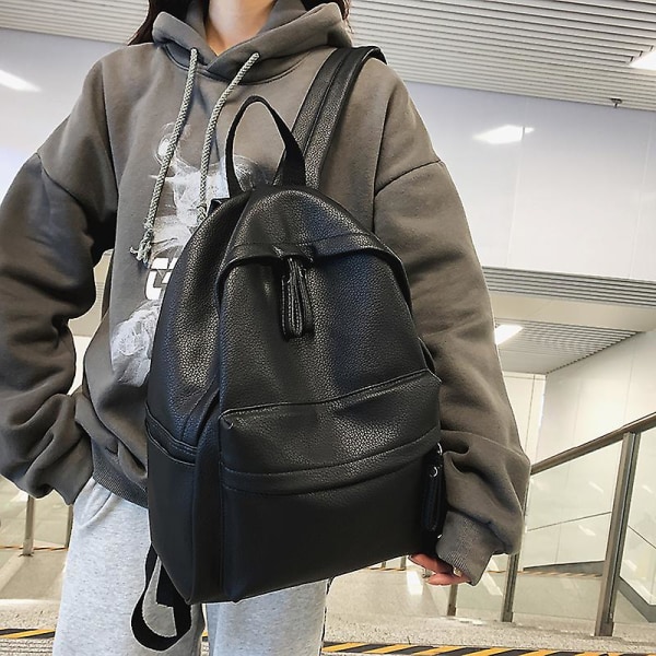 Moderygsæk Højkvalitets Pu-læder Damerygsæk Til Teenagepiger Skoleskuldertaske Taskepose Mochila Rygsæk Beige Beige