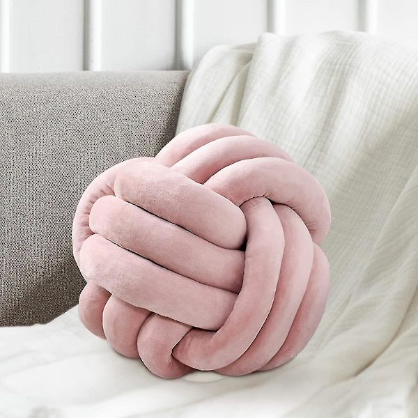 Knutbollskastkudde, vit rund knuten plyschkudde Accentkudde for preppy, estetiska & söta prydnadskuddar for soffa, seng, stue, F Pink Small