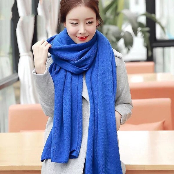 Kvinnors varm sjal Vinter varm stor halsduk Pure Color Cashmere Royal Blue